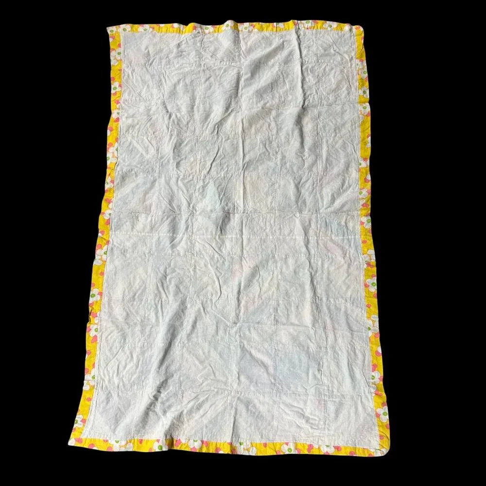 Vintage Patchwork Quilt Blanket Handmade 1960s Small Throw Belted Bison Rainbow